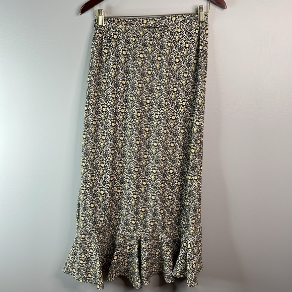 Max Studio NWT Misty Daisy Print Ruffle Ruched Midi Skirt Black Yellow Size S - Picture 8 of 13